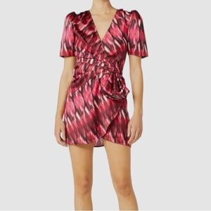 Misa Los Angeles Pink Abstract Print Puff Sleeve Amina Wrap Dress NWT Size XL